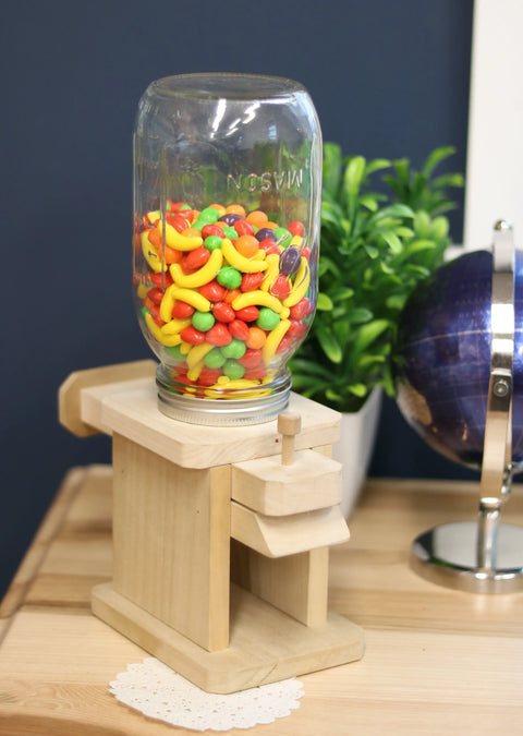 Rustic Poplar Wood Candy Dispenser With Clear Glass Jar 12 Inch – Handmade Amish Craft | Made in USA Amish Toy Box  Toy