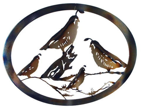 Rustic Quail Metal Wall Art Oval – Handcrafted American-Made Outdoor Decor | Made in USA Knights Home Decor  item