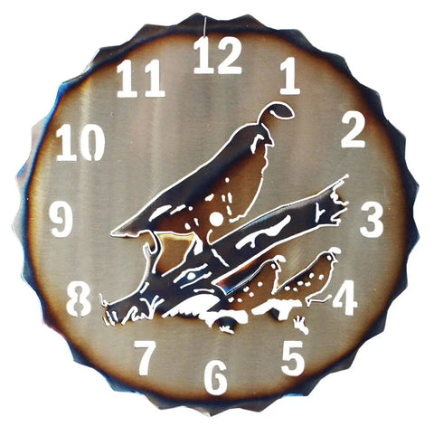 Rustic Quail Themed Wall Clock – Handmade Metal Decor | Veteran Owned USA Craftsmanship Knights Home Decor  item