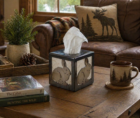 Rustic Rabbit Tissue Box Cover – Handmade Woodland Decor Accent | Made in USA Wood Storage Holder Knights Home Decor  item