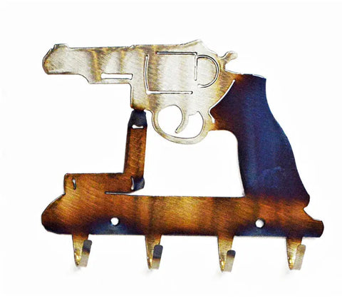 Rustic Revolver Metal Key Holder Rack – 4 Hooks for Wall Storage | Made in USA Handcrafted Decor Knights Home Decor  item