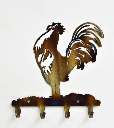 Rustic Rooster Metal Key Holder – Wall Mounted Key Rack for Entryway | Handmade in USA Knights Home Decor  item