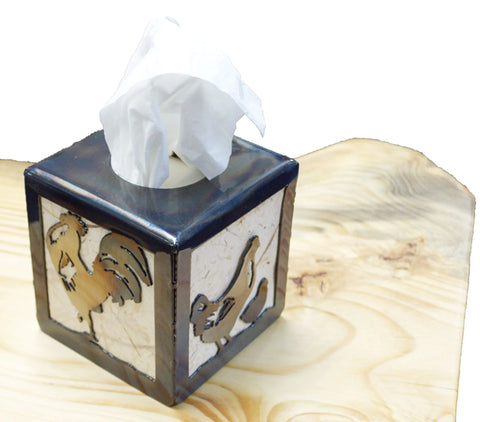 Rustic Rooster & Hen Farmhouse Tissue Box Cover – Standard Size Square – Made in USA Knights Home Decor  item