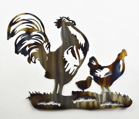 Rustic Rooster, Hen, and Chick Metal Wall Art – Handcrafted Farmhouse Decor | Made in USA Knights Home Decor  item