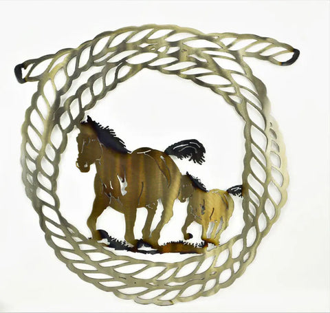 Rustic Rope Horse and Colt Metal Wall Art – Handcrafted Western Décor | Made in USA Knights Home Decor  item
