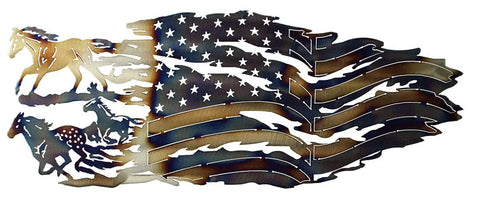 Rustic Running Horse Metal Flag Wall Art – Patriotic Americana Decor | Made in USA Knights Home Decor  item
