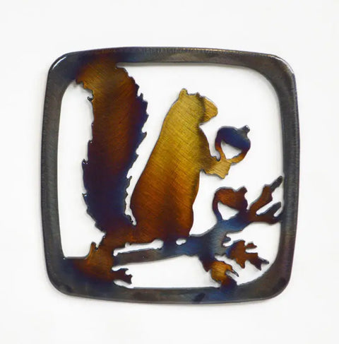 Rustic Squirrel Metal Coaster – Heat-Resistant Drink Holder | Handmade in USA by Veteran-Owned Shop Knights Home Decor  item