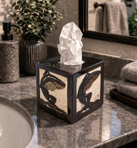 Rustic Steel Head Trout Tissue Box Cover – Handcrafted Metal Home Decor | Made in USA Knights Home Decor  item