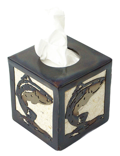 Rustic Steel Head Trout Tissue Box Cover – Handcrafted Metal Home Decor | Made in USA Knights Home Decor  item