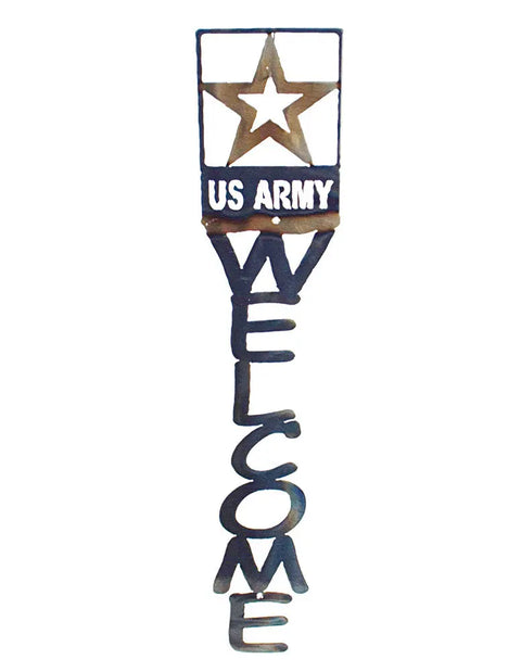 Rustic US Army Welcome Sign – Handmade Military Wall Decor | Made in USA Knights Home Decor  item