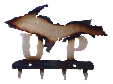 Rustic Upper Peninsula Key Holder – Metal Wall Organizer with UP Silhouette | Made in USA Knights Home Decor  item