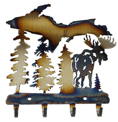 Rustic Upper Peninsula Moose Key Rack – Handmade Metal Wall Mount | Made in USA Home Decor Knights Home Decor  item