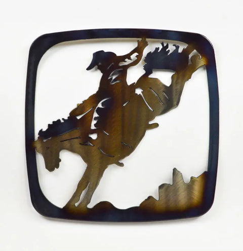 Rustic Western Bucking Bronk Metal Trivet – Handmade Heat Treated Hot Plate | Made in USA Knights Home Decor  item