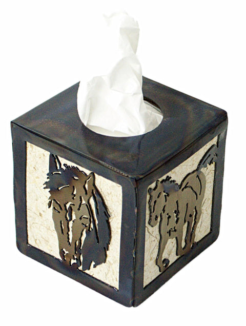 Rustic Western Horse and Colt Tissue Box Holder – Handcrafted Décor Accent | Made in USA Knights Home Decor  item