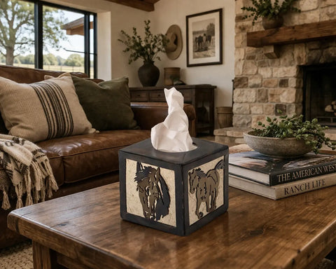 Rustic Western Horse and Colt Tissue Box Holder – Handcrafted Décor Accent | Made in USA Knights Home Decor  item