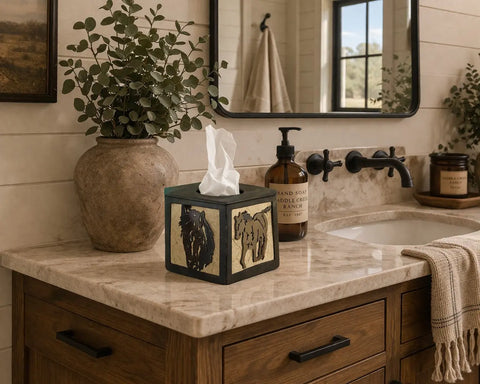 Rustic Western Horse and Colt Tissue Box Holder – Handcrafted Décor Accent | Made in USA Knights Home Decor  item