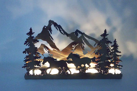 Rustic Western Running Horses T-Light Candle Holder – Handcrafted Metal Art Decor | Made in USA Knights Home Decor  item