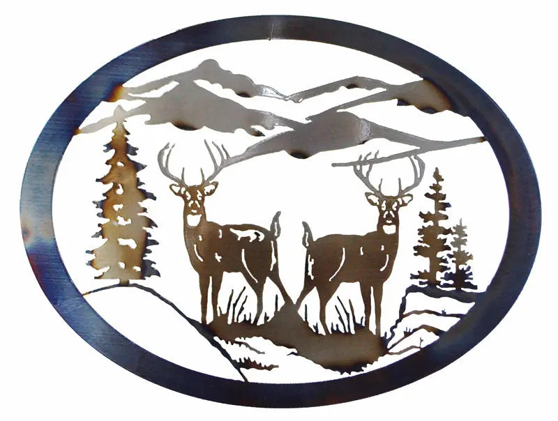 Rustic White-Tailed Deer Metal Wall Art 24x18 Oval Made in USA ...