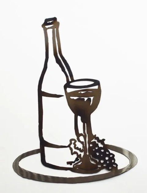 Rustic Wine Bottle And Glass Metal Wall Decor – Handmade Indoor Outdoor Art | Made In USA Knights Home Decor  item