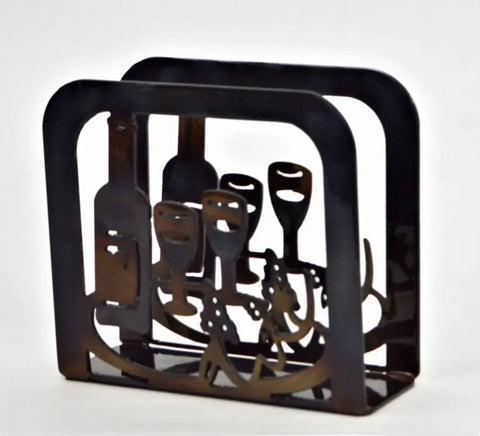 Rustic Wine Bottle and Glasses Napkin Holder – Handcrafted Metal Decor | Made in USA Knights Home Decor  item