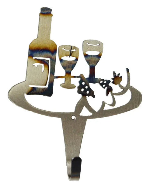 Rustic Wine Bottle and Glasses Wall Hook – Steel Towel and Coat Holder | Made in USA Knights Home Decor  item
