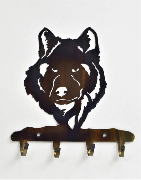 Rustic Wolf Head Key Holder Rack – Handcrafted Metal Wall Hook Organizer | Made in USA Knights Home Decor  item
