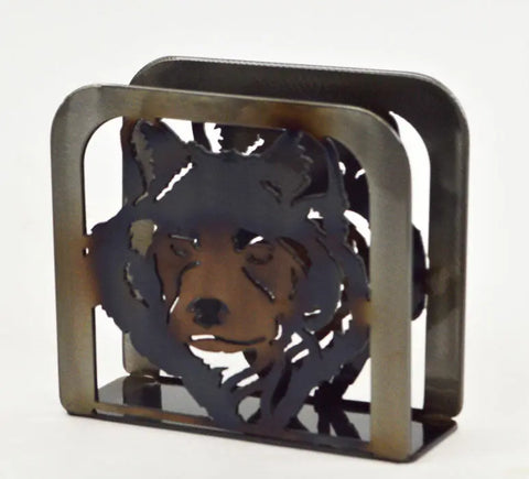 Rustic Wolf Head Napkin Holder – Handmade Metal Table Accessory | Made in USA Knights Home Decor  item