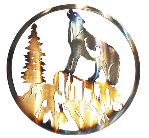 Rustic Wolf Howling Metal Wall Art – Handcrafted Wildlife Decor | Made in USA – 18 Inch Circle Knights Home Decor  item