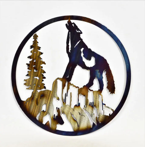Rustic Wolf Howling Metal Wall Art – Nature-Inspired Circle Sculpture | Made in USA Knights Home Decor  item