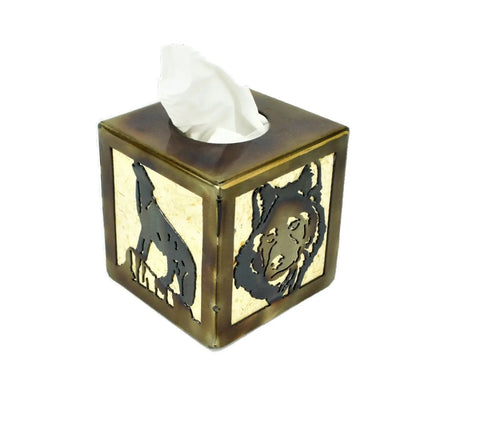 Rustic Wolf Howling Tissue Box Cover – Square Decorative Holder for Cabin Decor | Made in USA Knights Home Decor  item