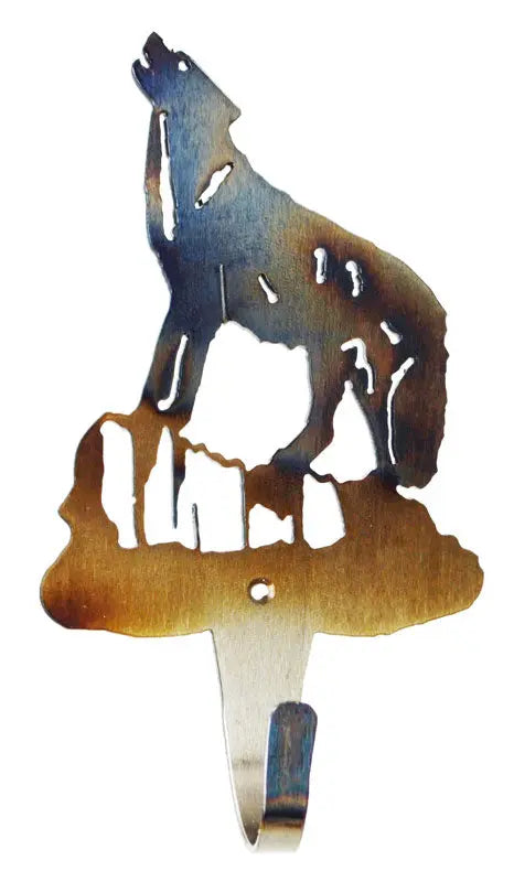 Rustic Wolf Silhouette Steel Wall Hook – Heavy Duty Coat and Towel Hanger | Handcrafted in USA Knights Home Decor  item