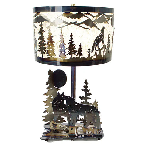 Rustic Wolves Howling Table Lamp – Handcrafted Metal Forest Scene Accent Light | Made in USA Knights Home Decor  item