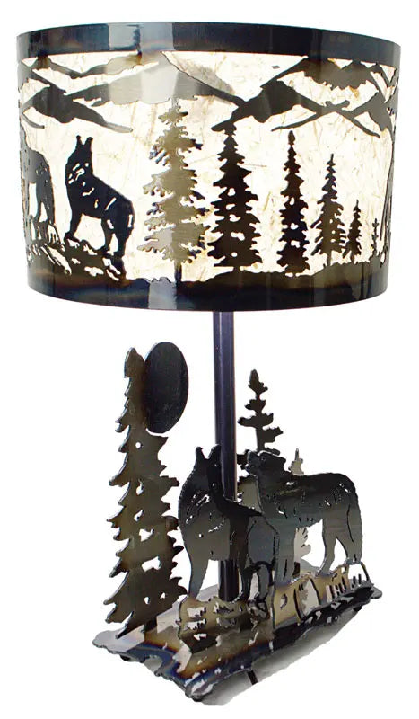 Rustic Wolves Howling Table Lamp – Handcrafted Metal Forest Scene Accent Light | Made in USA Knights Home Decor  item