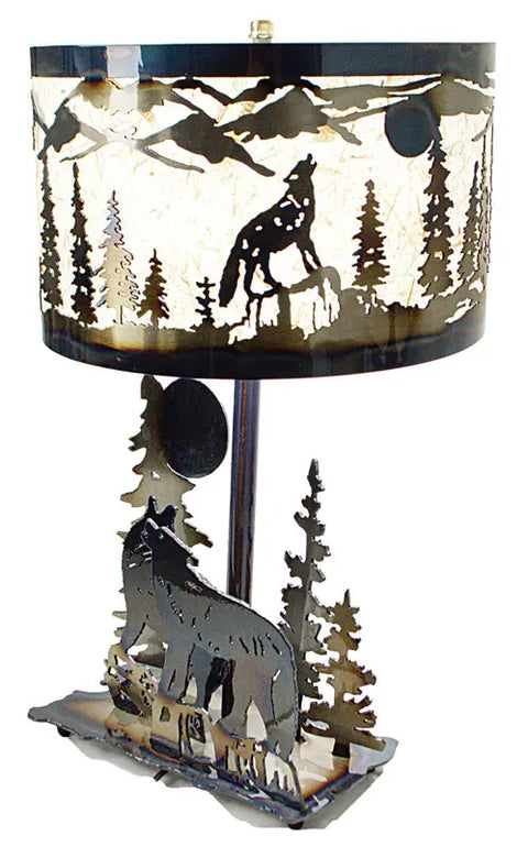 Rustic Wolves Howling Table Lamp – Handcrafted Metal Forest Scene Accent Light | Made in USA Knights Home Decor  item
