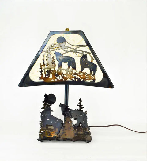 Rustic Wolves Howling Table Lamp – Handcrafted Metal Forest Scene Accent Light | Made in USA Knights Home Decor  item