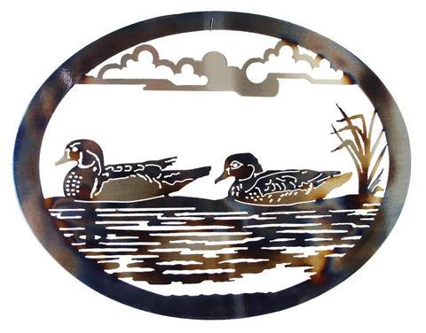 Rustic Wood Ducks Metal Wall Art – Oval Outdoor Home Decor | Handcrafted Made in USA Knights Home Decor  item
