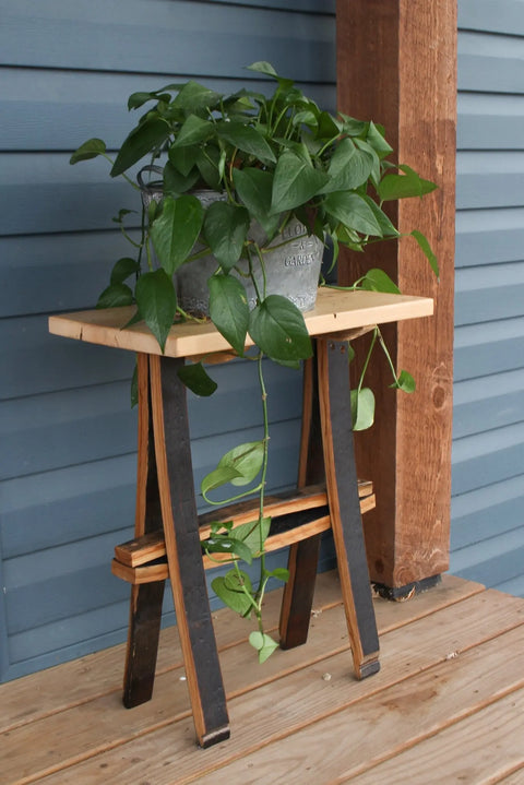 Rustic Wormy Maple Accent Table – Reclaimed Whiskey Barrel Legs | Amish Made in USA Amish Toy Box  Plant Stand Table