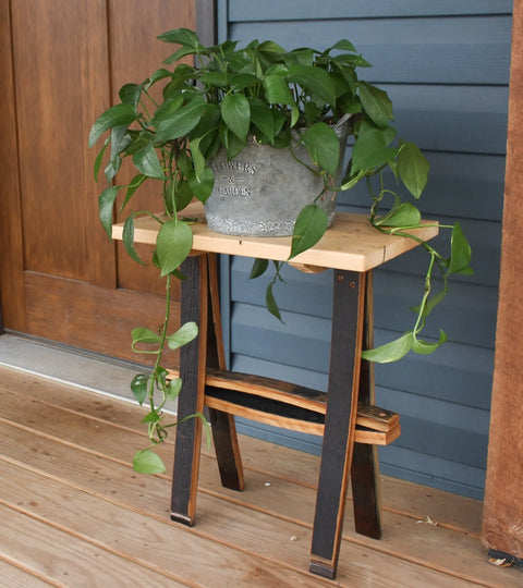 Rustic Wormy Maple Accent Table – Reclaimed Whiskey Barrel Legs | Amish Made in USA Amish Toy Box  Plant Stand Table