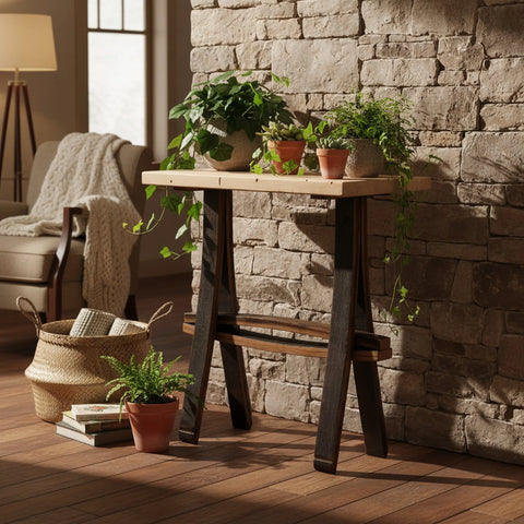 Rustic Wormy Maple Accent Table – Reclaimed Whiskey Barrel Legs | Amish Made in USA Amish Toy Box  Plant Stand Table