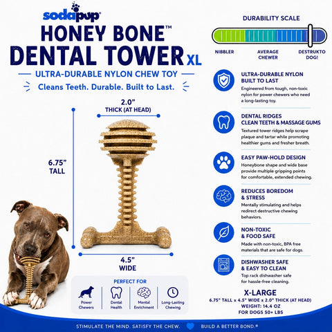 Honey Bone XL Durable Nylon Dog Chew Toy – Dental Tower Made In USA SodaPup  Nylon Dog Toys