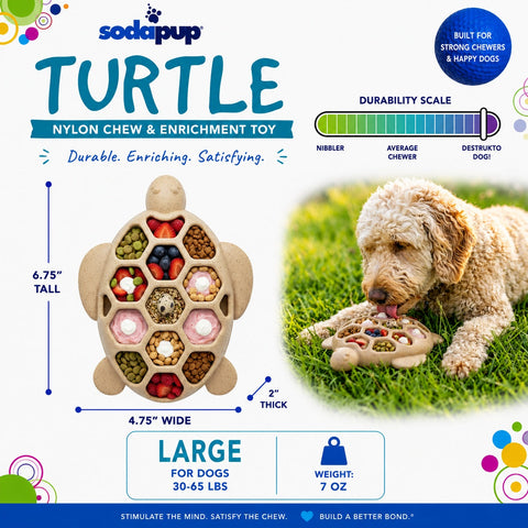 Turtle-Shaped Durable Nylon Dog Chew Toy – Safe Enrichment for 15-80 Lbs | Made in USA SodaPup  Nylon Dog Toys