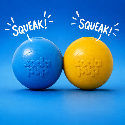 Chew Proof Floating Dog Fetch Ball – Durable Squeaker Toy 3 Inch | Made in USA SodaPup  Rubber Dog Toys