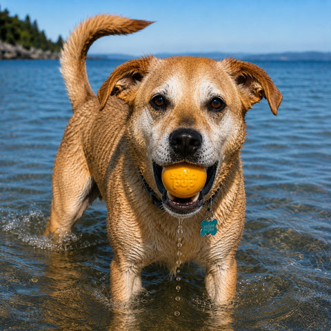 Chew Proof Floating Dog Fetch Ball – Durable Squeaker Toy 3 Inch | Made in USA SodaPup  Rubber Dog Toys