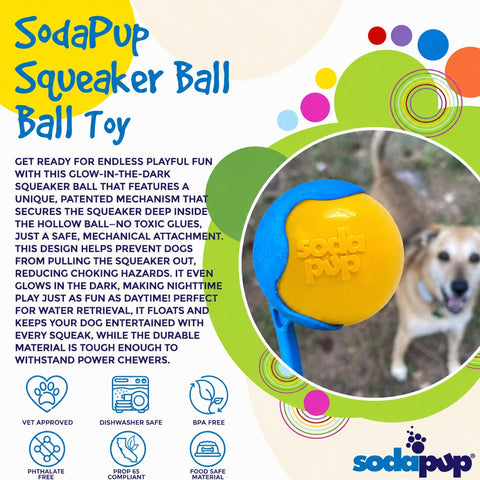 Chew Proof Floating Dog Fetch Ball – Durable Squeaker Toy 3 Inch | Made in USA SodaPup  Rubber Dog Toys