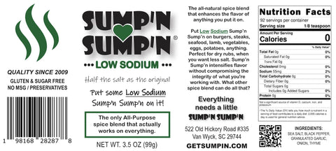 SUMP'N SUMP'N Low Sodium All-Natural Spice Blend 3.5 Oz – Gluten-Free Seasoning Mix | Made in USA SUMP'N SUMP'N  Spice Blend