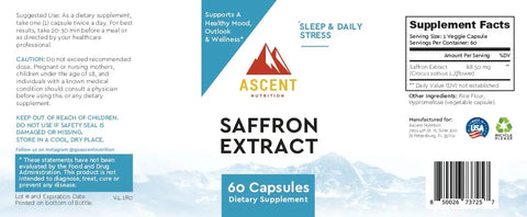Saffron Extract Supplement 60 Capsules – 88.5 Mg Mood Support – Brain Health Enhancer | Made in USA Ascent Nutrition  simple