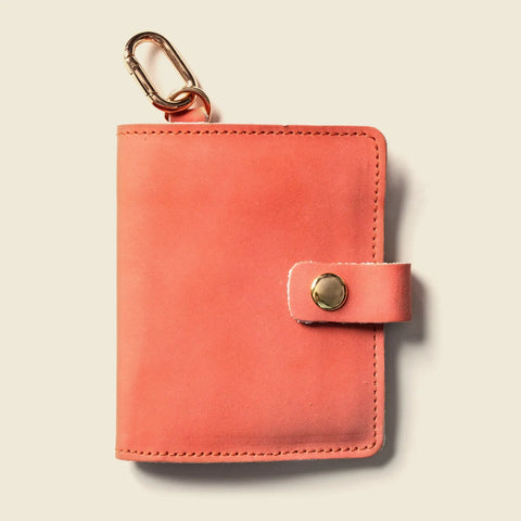 Salmon Pink Leather Wallet With Snap Closure and Detachable Key Ring – 4.25 Inch Compact Size | Made in USA CASUPO  Small Bifold