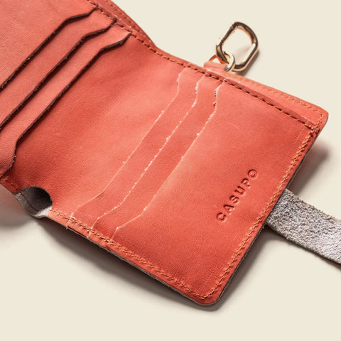 Salmon Pink Leather Wallet With Snap Closure and Detachable Key Ring – 4.25 Inch Compact Size | Made in USA CASUPO  Small Bifold