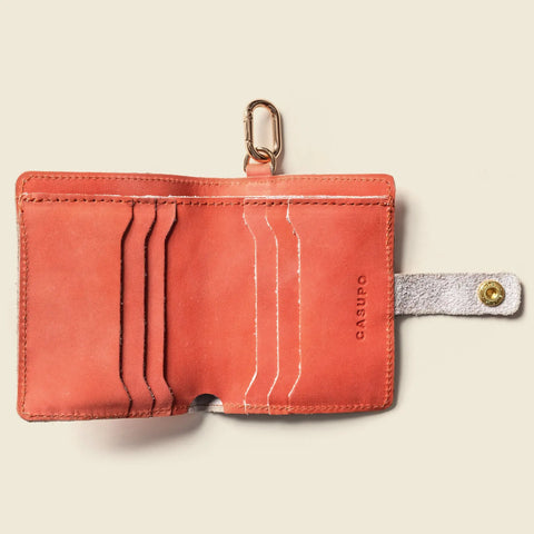 Salmon Pink Leather Wallet With Snap Closure and Detachable Key Ring – 4.25 Inch Compact Size | Made in USA CASUPO  Small Bifold