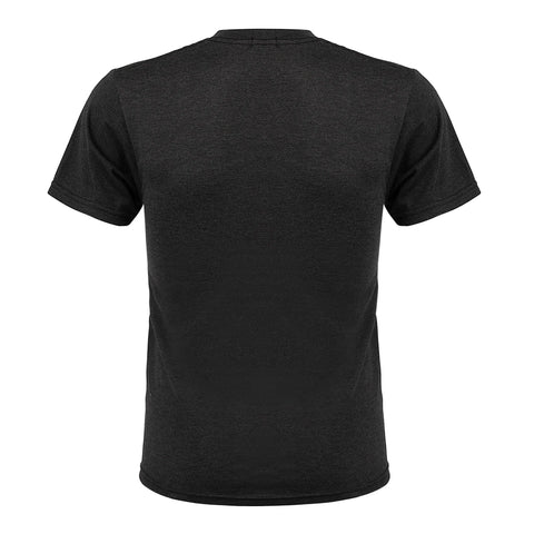 The Salmon River - Heathered Black Relaxed Fit T-Shirt by Fireside Pine, shown from the back on a white background, is crafted from premium materials—ideal for everyday wear.